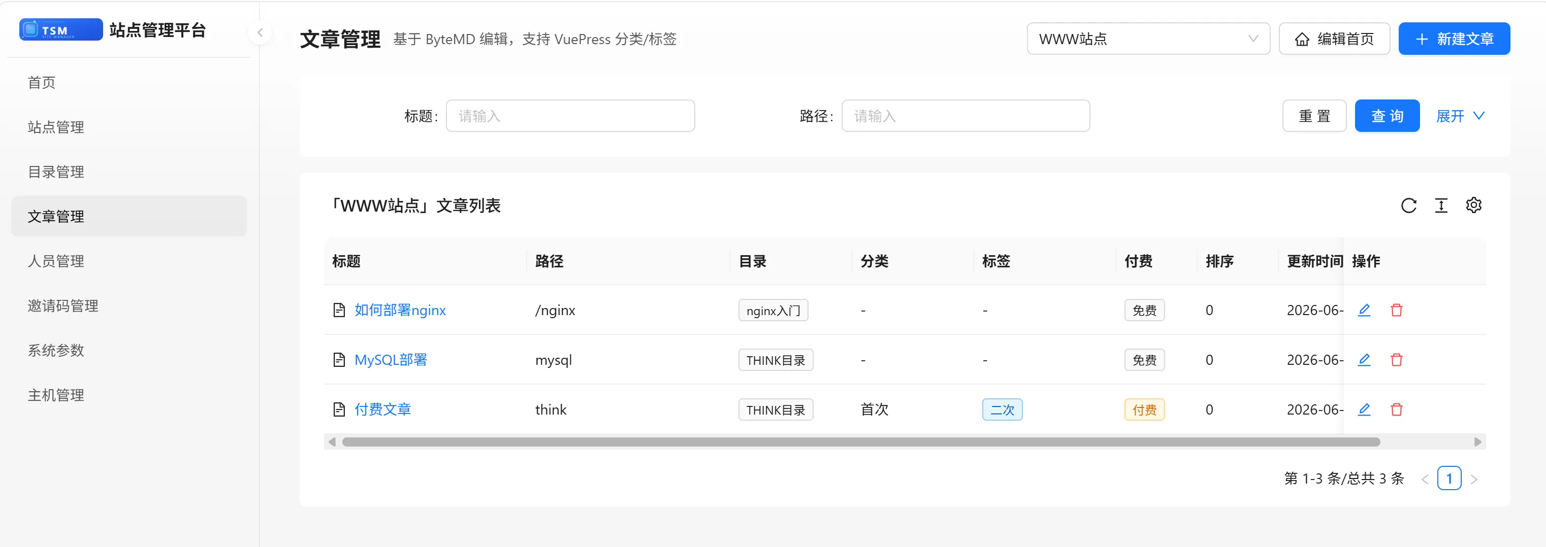 文章列表(带免费/付费标签)